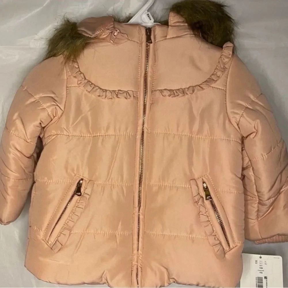 Baby Girls Pink Removable-Hood
Faux-Fur Trim Coat size 18M